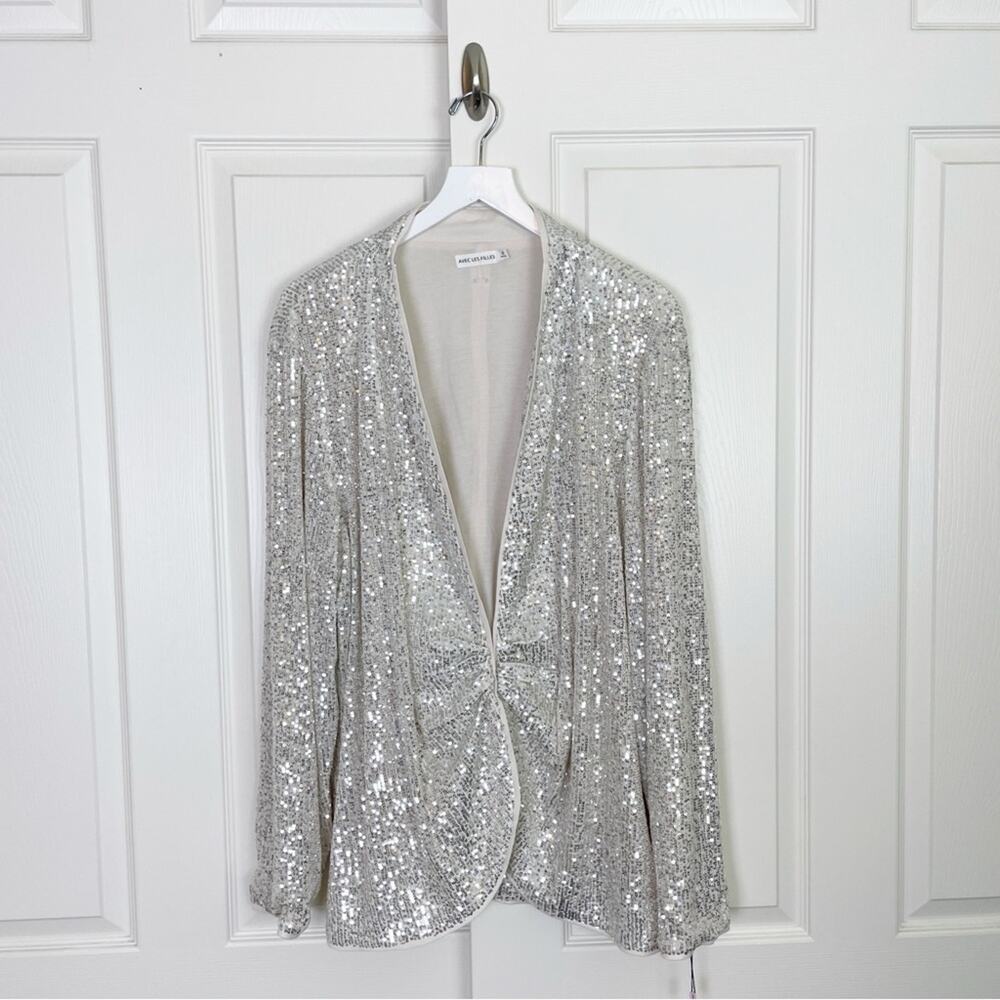 Avec Les Filles Silver Sequin Jacket Glam Night Out Blazer NWT Sz 2X